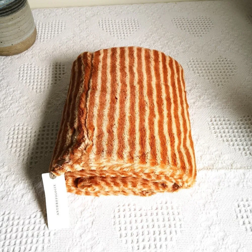Anthropologie‎ Super Soft Faux Fur Neck Warmer Scarf/Wrap Orange Stripe